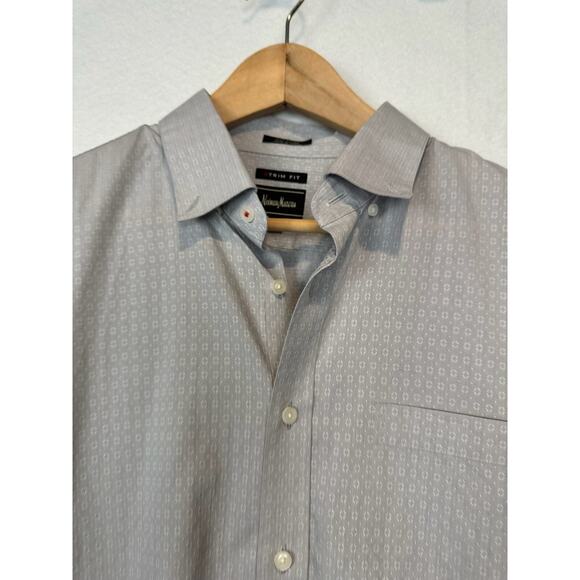 Neiman Marcus Mens Large Trim Fit Button Up Shirt Gray Silver Long Sleeve 16.5 - Picture 4 of 10